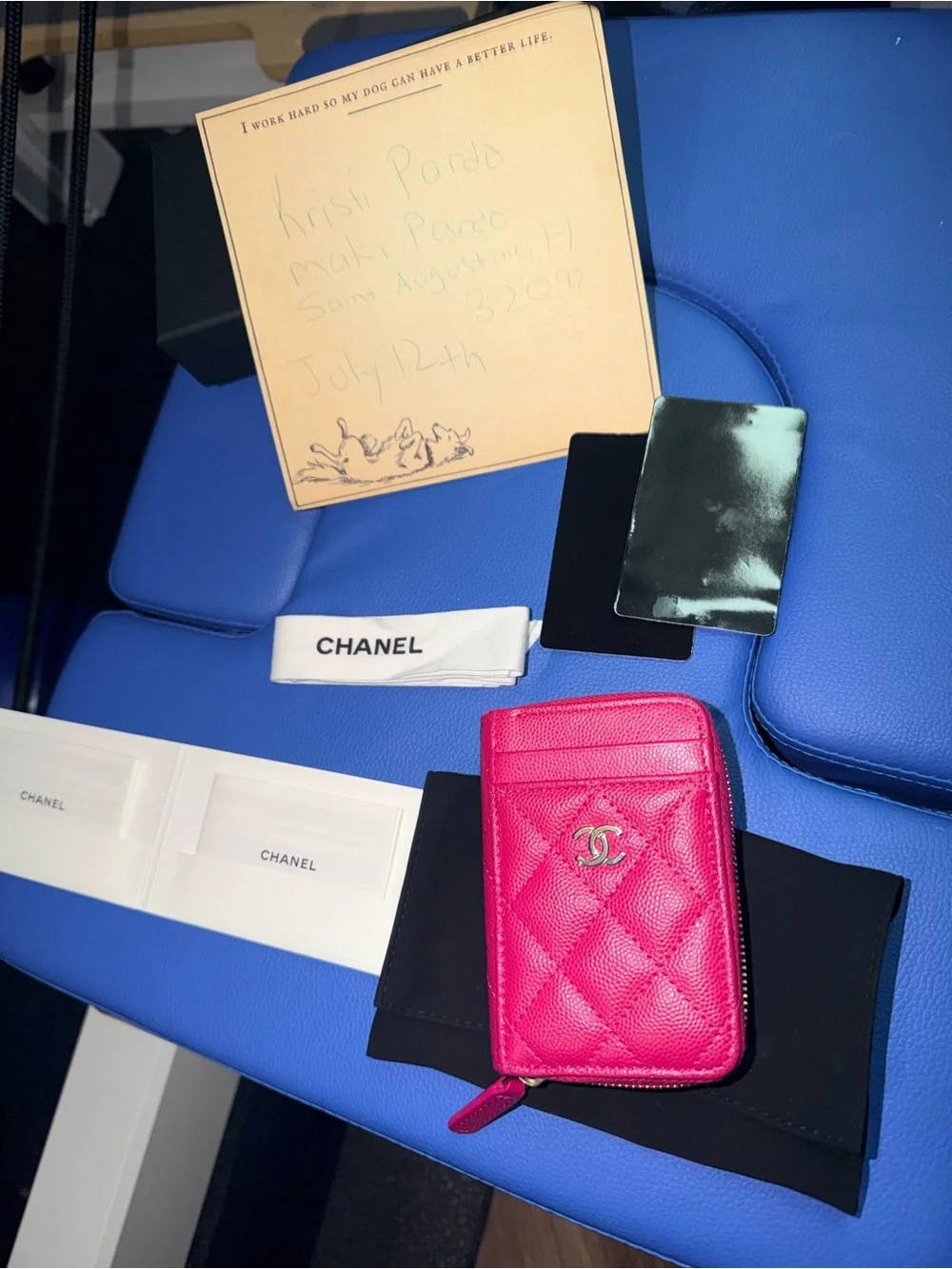 CHANEL Hot Pink Quilted Zip Card Holder